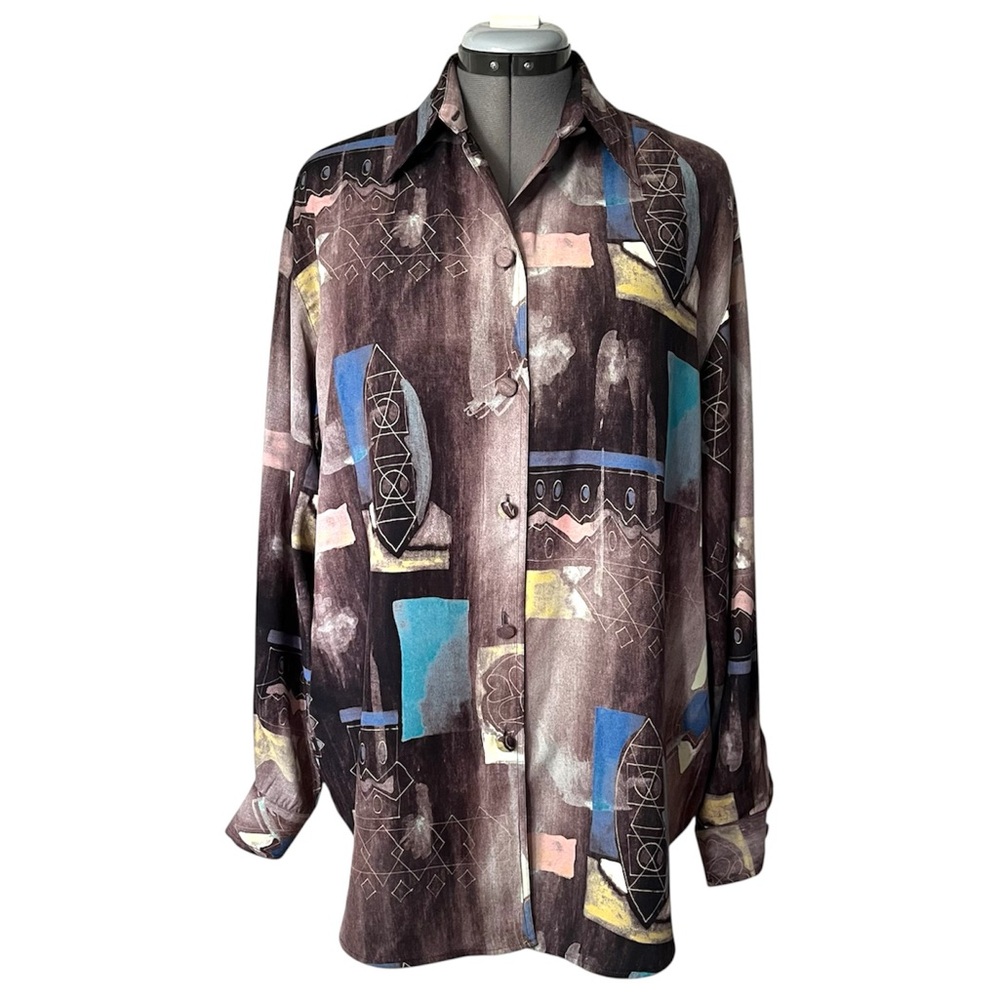 Vintage Jac Dale abstract print button front top 42